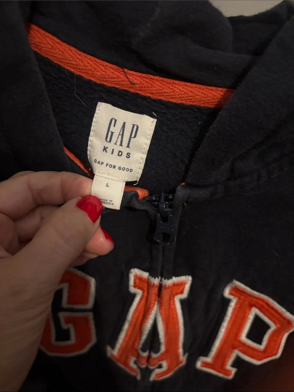 GAP Navy Zip-Up Hoodie with Orange Logo